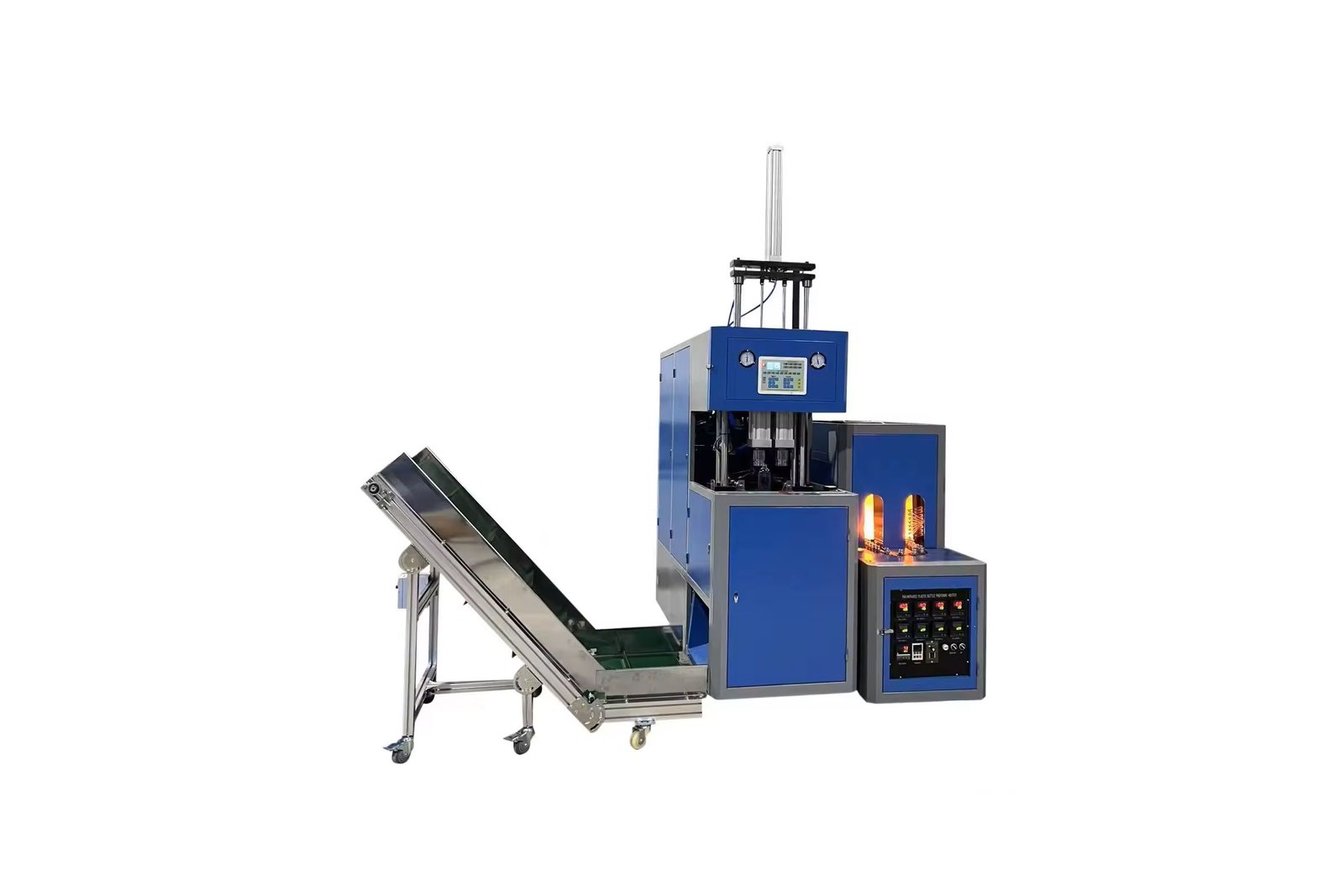 Top-Rated Blowing Machine for Plastic Bottles 2 Cavity Semi-Auto Moulding with Conveyor